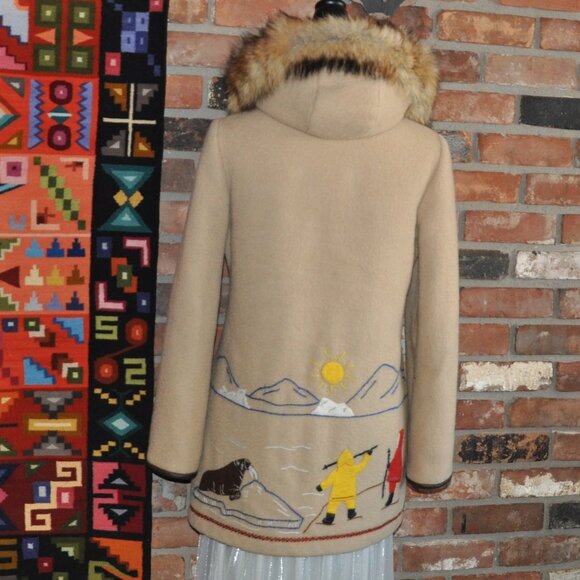 Vintage James Bay Seal Hunt INUIT WOOL PARKA COAT FUR Quilted Lining S-M - Picture 4 of 9